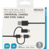 Deltaco 2Mtr Universal Charging Sync Cable - Lightning / Micro / Usb C