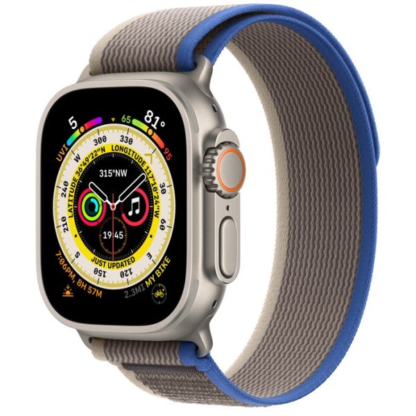 Apple Watch Ultra | 49mm | Titanium | Blue Grey Trail Loop | S/M MNHL3B/A