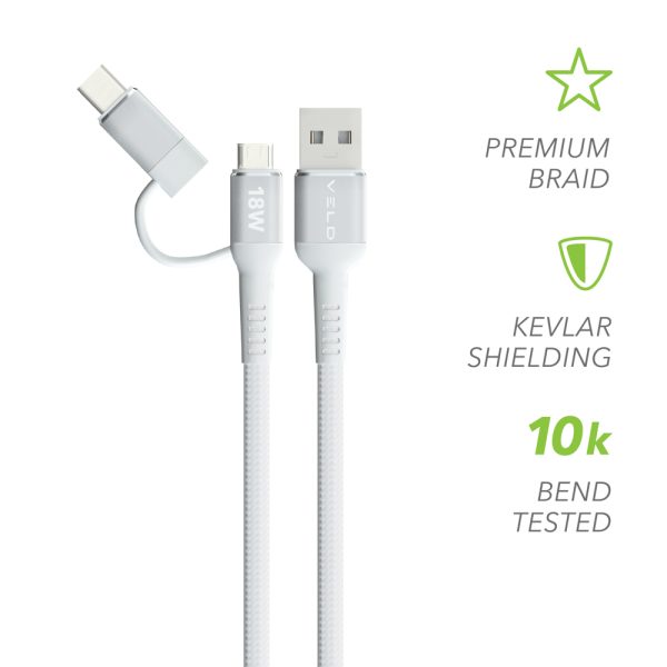 Veld Super-Fast Charge Lead USB to USB-C & Micro 1Mtr VUCM1 1