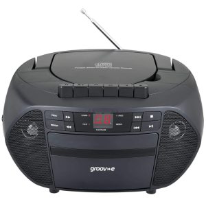 Groov-e Traditional Boombox Player CD-Tape-FM GVPS833BK 1